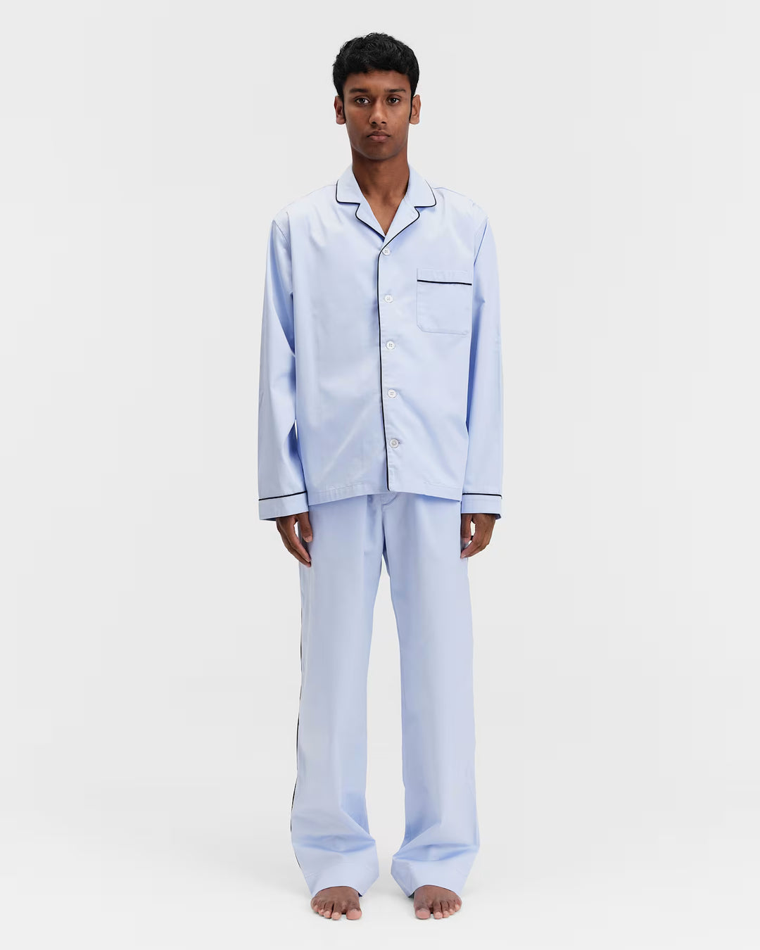 サテン 長袖パジャマシャツ