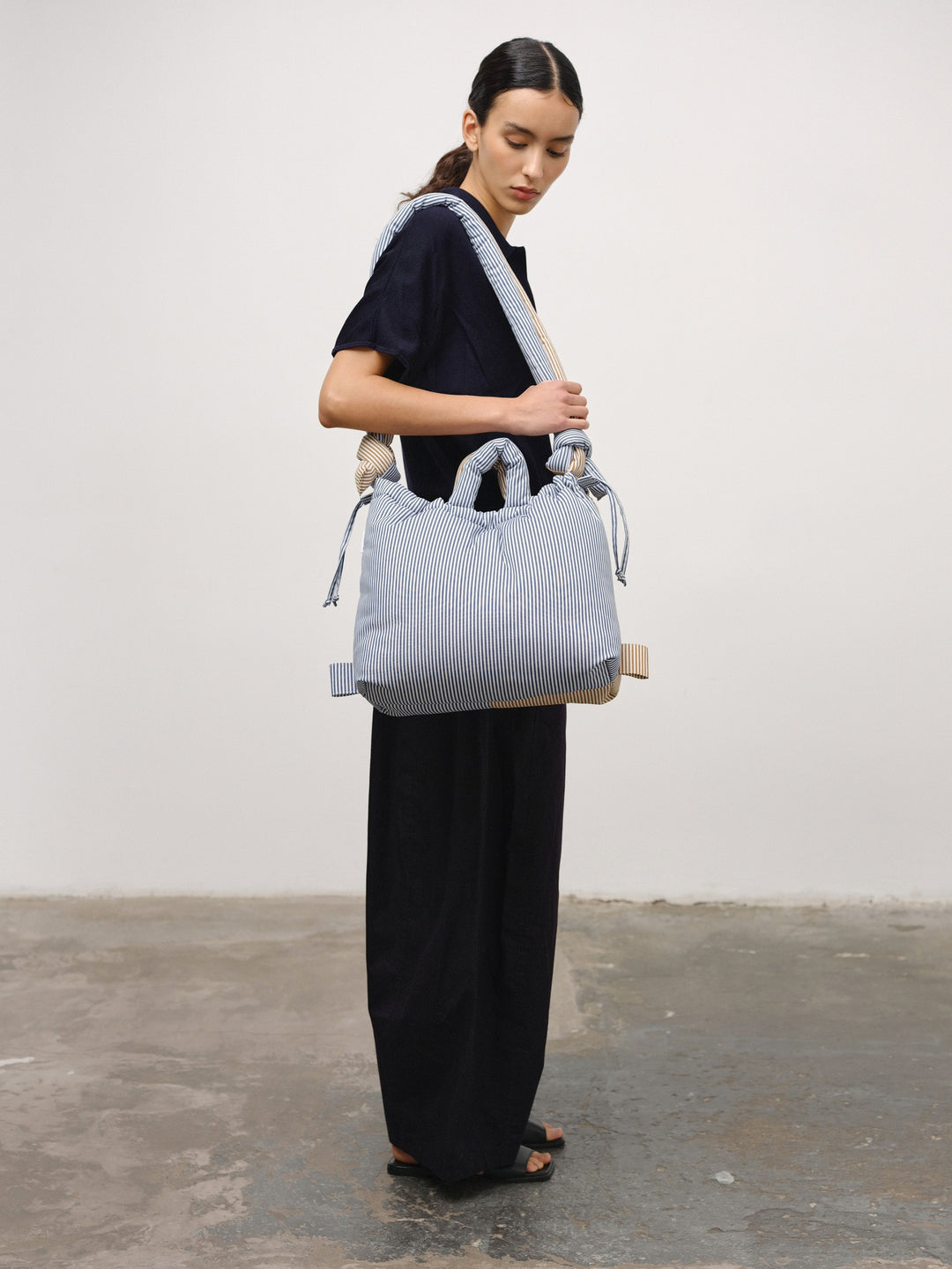 Ona Soft Bag | Cotton Blue + Brown Stripe