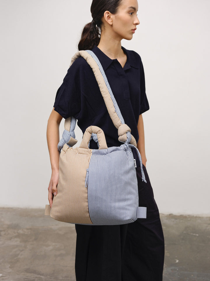 Ona Soft Bag | Cotton Blue + Brown Stripe