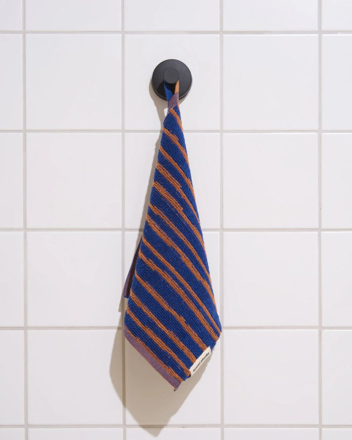 Stripe ハンドタオル 30×30 | Azure & Chestnut
